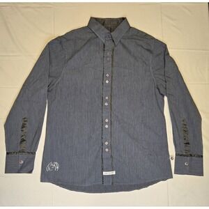 John Lennon Art Inspired Mens Large Button Dress Shirt Navy Black Peace Embroid